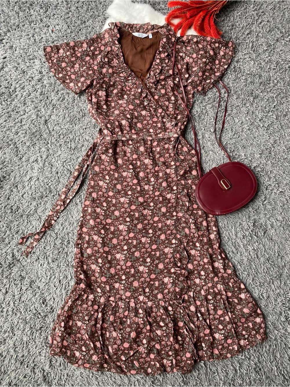 & Other Stories Floral Ruffle Midi Wrap Dress